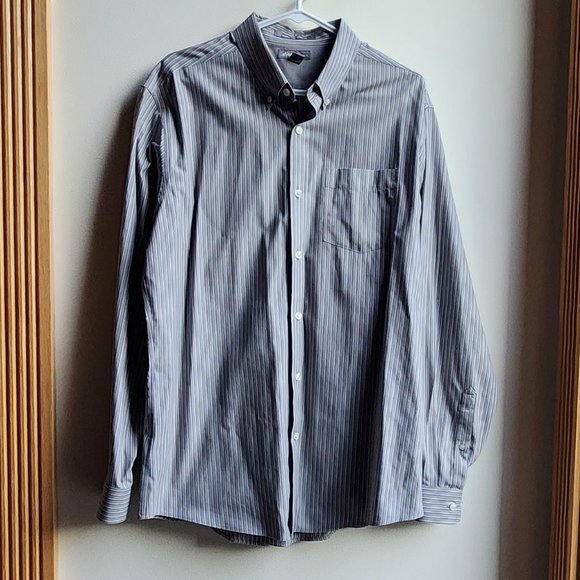 Eddie Bauer Gray Pin Striped Button Down Shirt Size Large - Picture 4 of 14